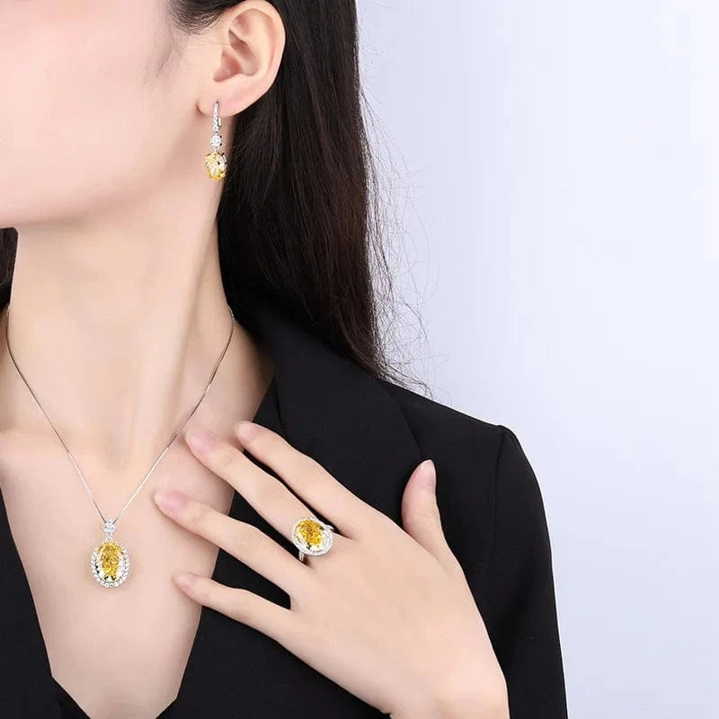 Dubai 925 Silver Jewelry Sets Fashion Necklace Zircon Engagement Girl Jewelry Wedding Bridal Yellow diamond jewelry sets