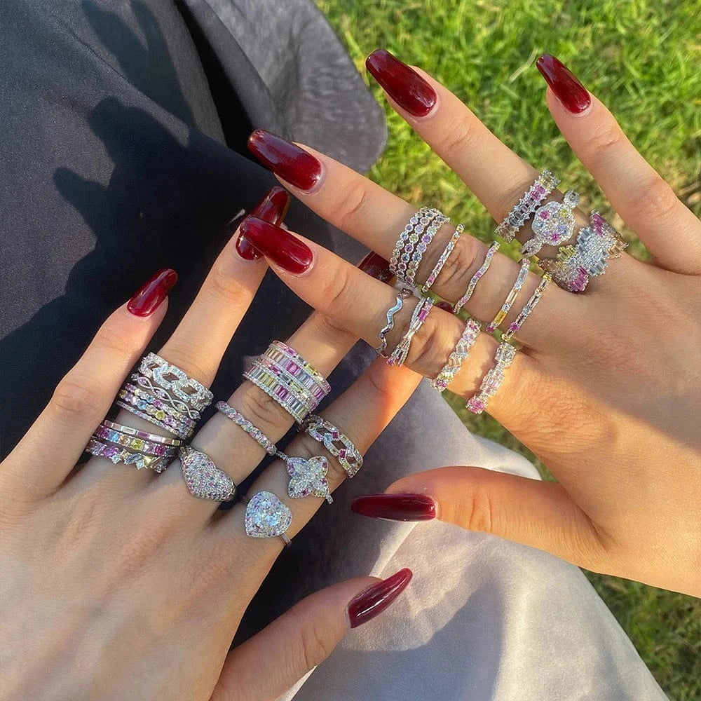 Dylam Colorful Dainty Design Fine Jewelry S925 Silver Rhodium Plated Multiple Color 5A Cubic Zirconia Diamond Jewellery Rings