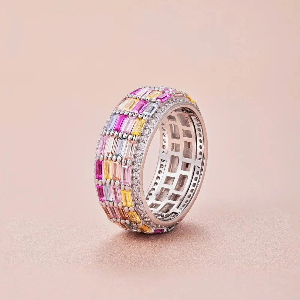 Dylam Designer Jewelry 925 Sterling Silver Hypoallergenic Baguette Eternity Band 5A Cubic Zirconia Fashion Daily Life Women Ring