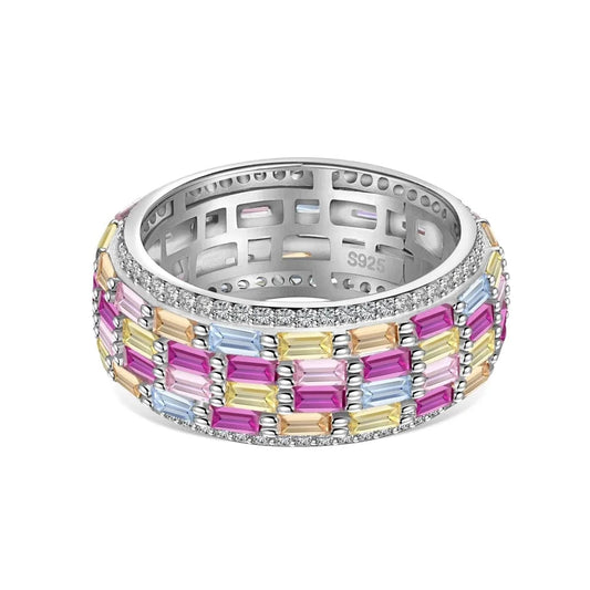 Dylam Designer Jewelry 925 Sterling Silver Hypoallergenic Baguette Eternity Band 5A Cubic Zirconia Fashion Daily Life Women Ring