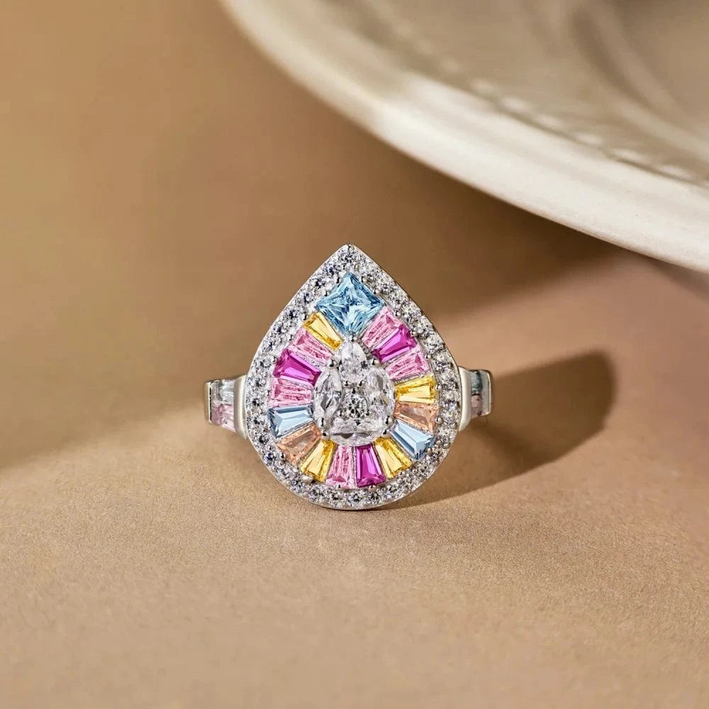 Dylam High Quality Wholesale Custom 925 Sterling Silver Rhodium Plated Teardrop Shape 5A Baguette Marquise Zirconia Jewelry Ring