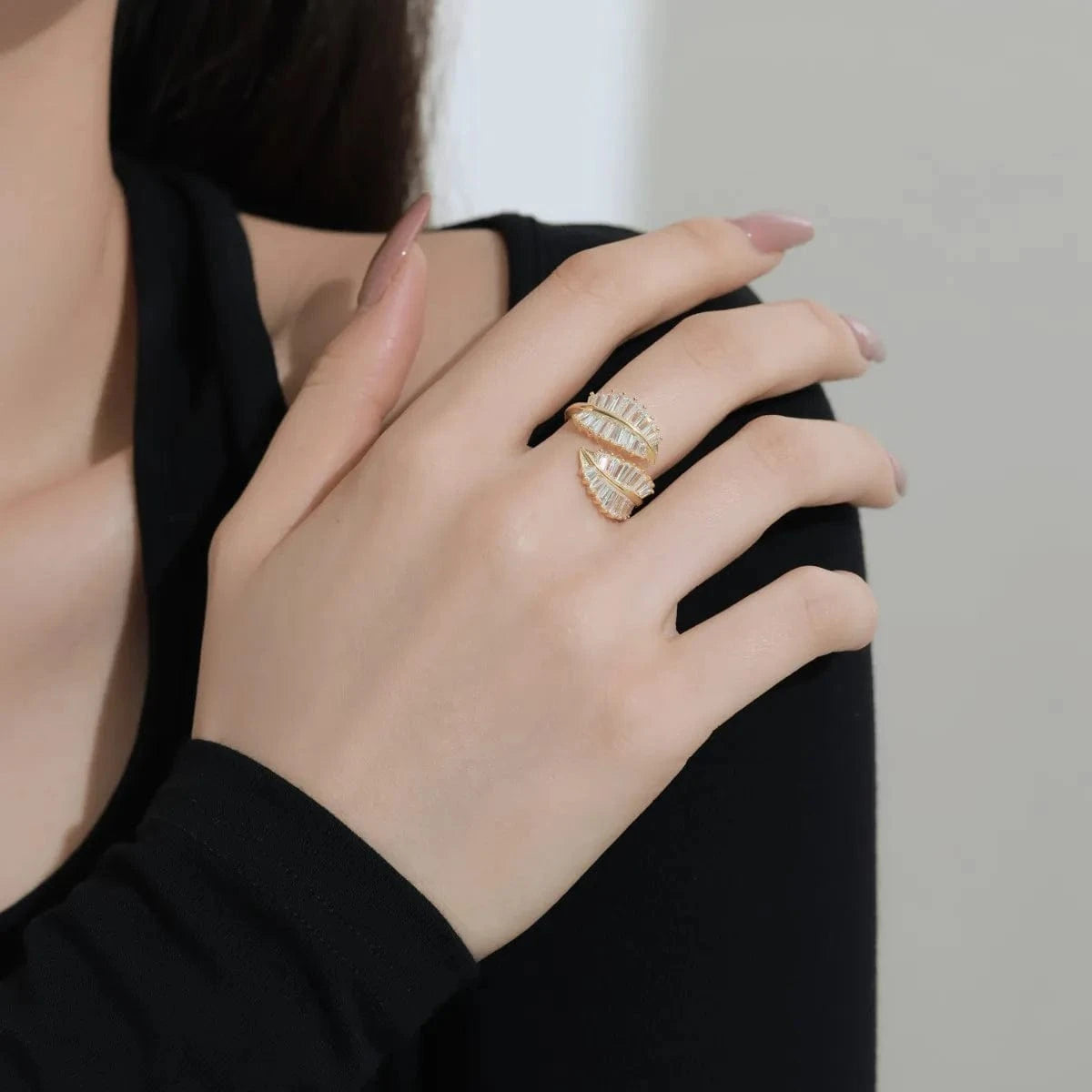 Dylam New Arrivals Baguette Classic Wedding 18K Gold Plated Leaf Ring S925 Silver 5A CZ Rings For Women Earrings Jewelry Set