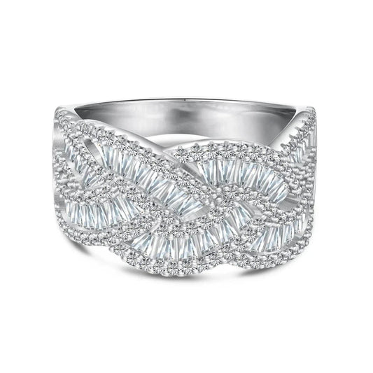 Dylam New Design Jewelry 925 Sterling Silver Rhodium Plated Geometry Baguette Cocktail 5A Cubic Zirconia Eternity Band Rings