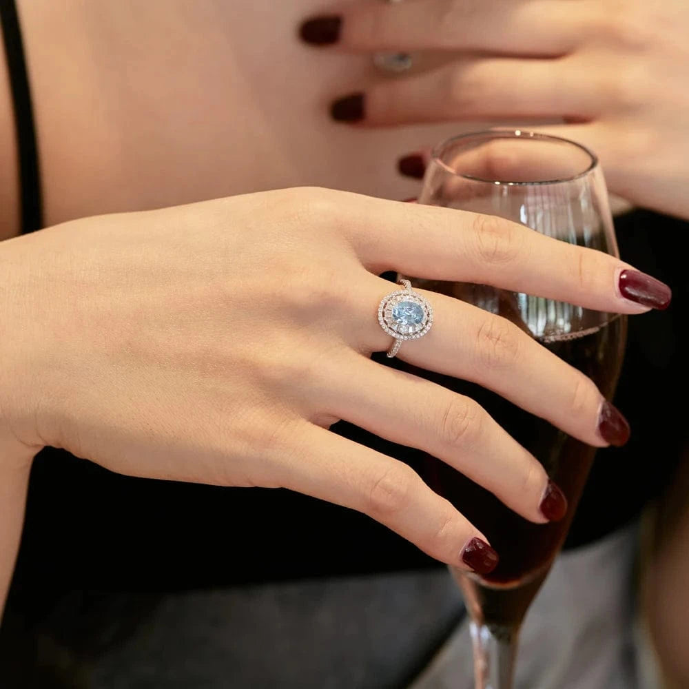 Dylam New Designer S925 Silver Rhodium Plated Diamond Sapphire Gemstone Baguette Cut Blue 5A Zirconia Eternity Band Promise Ring