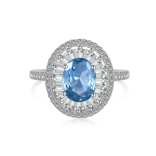 Dylam New Designer S925 Silver Rhodium Plated Diamond Sapphire Gemstone Baguette Cut Blue 5A Zirconia Eternity Band Promise Ring