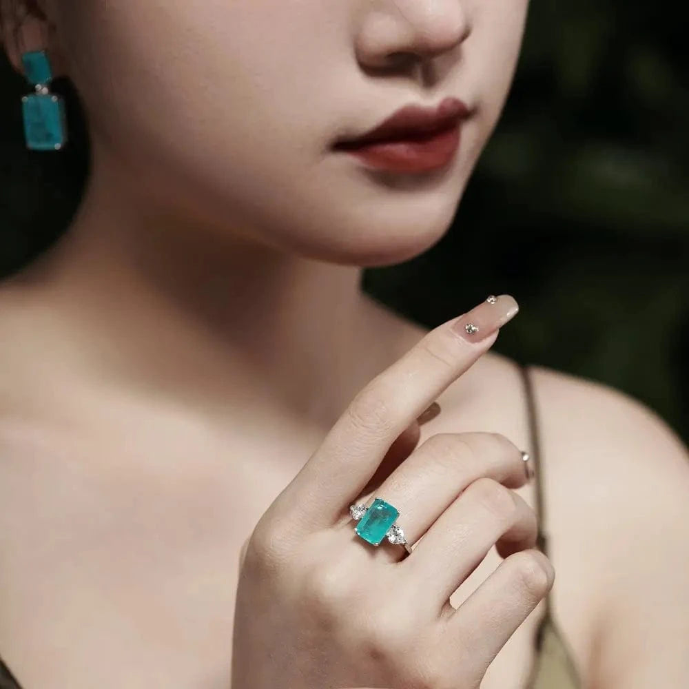 Dylam Newest Fine Jewelry Elegant Design S925 Silver Rhodium Plated Paraiba Ice Blue 5A Zirconia Wedding Promise Rings