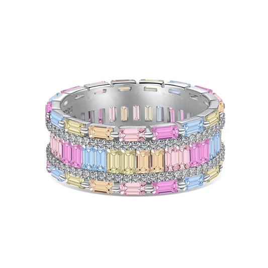 Dylam No Moq Dainty 925 Sterling Silver Rhodium Plated Fine Fashion Women Jewelry Wide Baguette Eternity Band Zirconia Rings