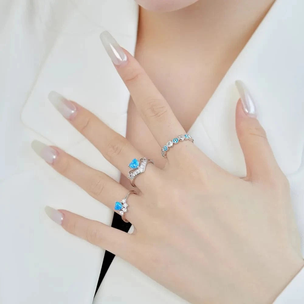 Dylam Stunning Elegant Design 925 Sterling Silver 5A Cubic Zirconia Synthetic Opal Crown Ring Jewelry Gifts for Women