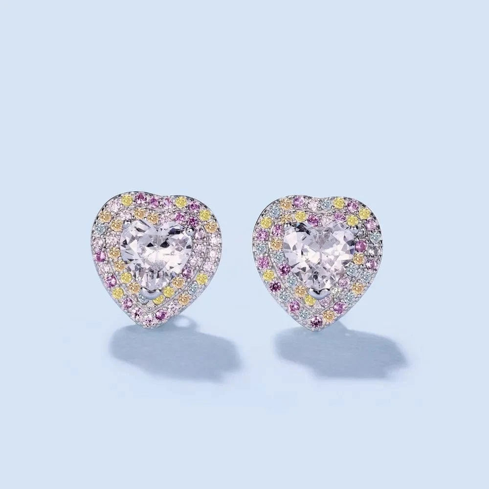 Dylam Stylish Colorful Fine Jewelry Women Daily Wear Sterling Silver Rhodium Plated Eternity Zirconia Heart Shape Stud Earrings