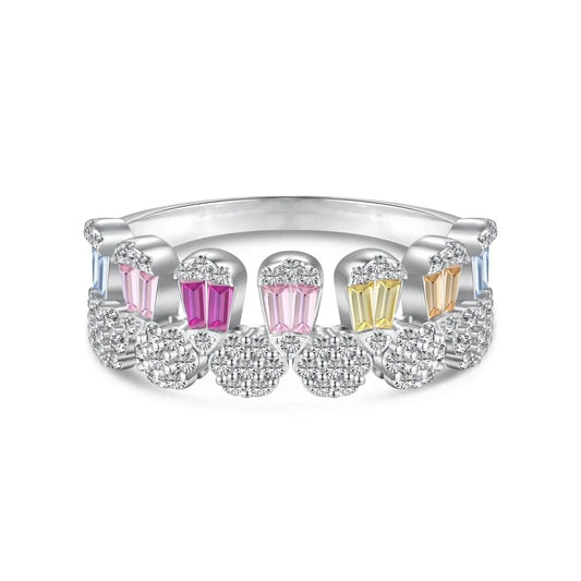 Dylam Stylish Designer 925 Sterling Silver Rhodium Plated Colorful 5A Zirconia Flower Baguette Wedding Dress Up Jewelry RIngs