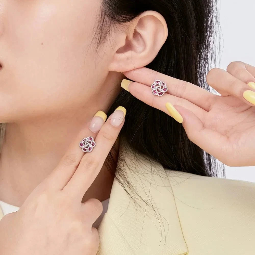 Dylam Sweet Colorful Fine Jewelry S925 Silver Rhodium Plated Flower Shape Eternity Baguette 5A Cubic Zirconia Stud Earrings