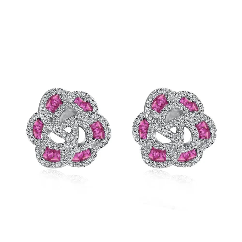 Dylam Sweet Colorful Fine Jewelry S925 Silver Rhodium Plated Flower Shape Eternity Baguette 5A Cubic Zirconia Stud Earrings