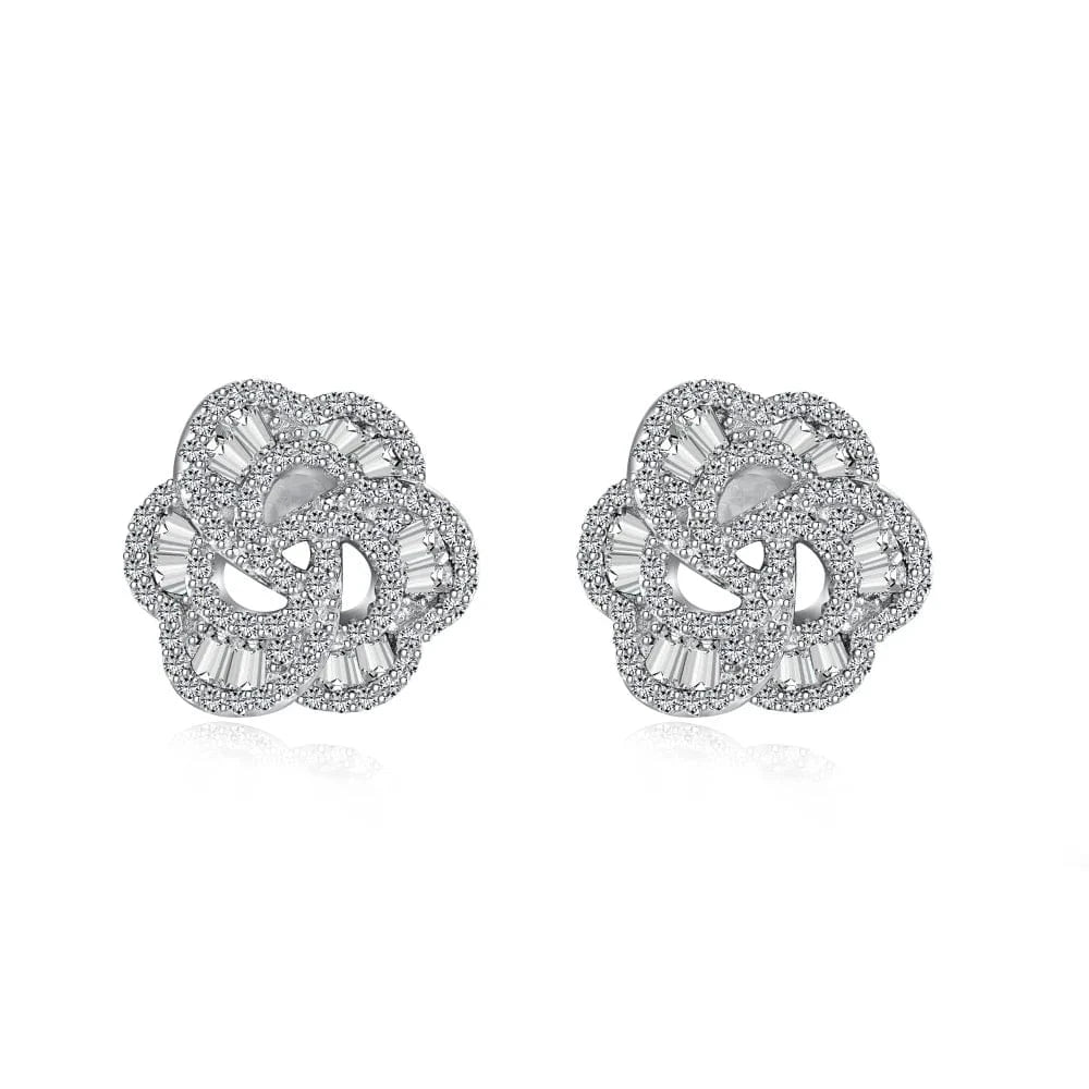 Dylam Sweet Colorful Fine Jewelry S925 Silver Rhodium Plated Flower Shape Eternity Baguette 5A Cubic Zirconia Stud Earrings