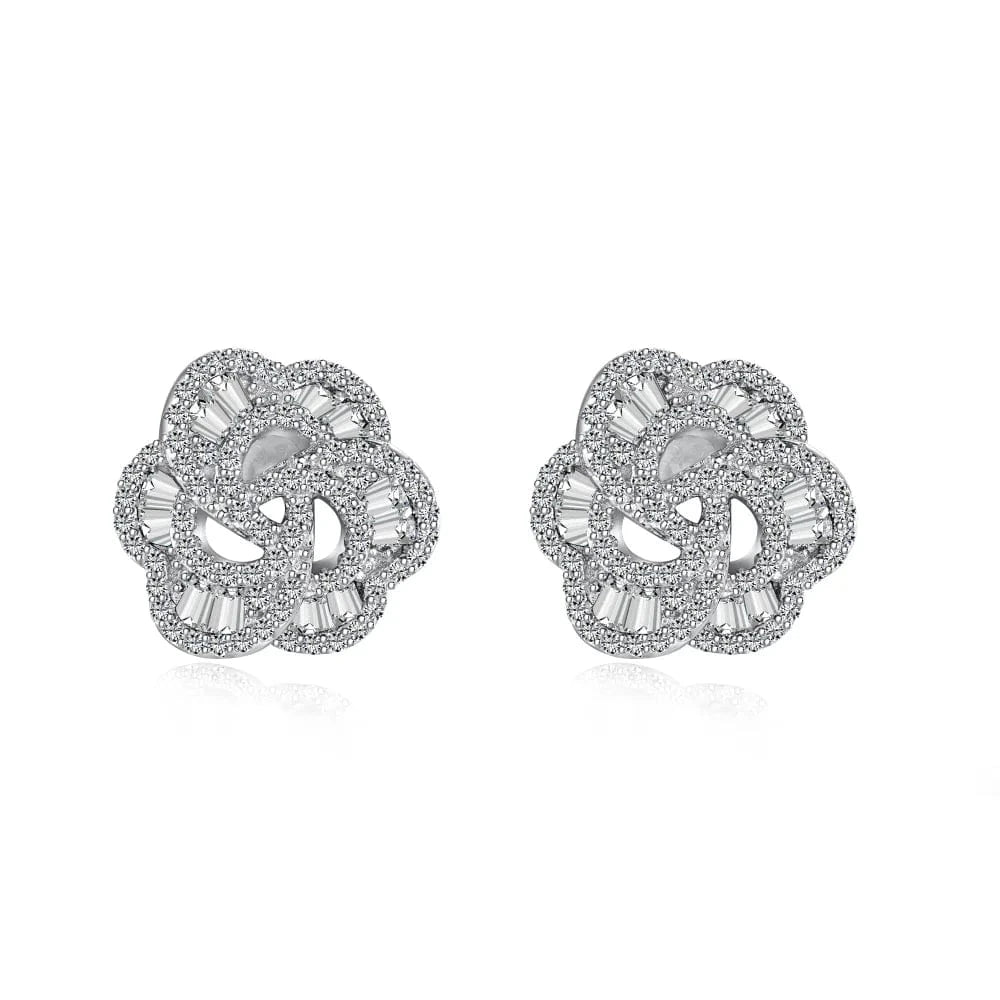Dylam Sweet Colorful Fine Jewelry S925 Silver Rhodium Plated Flower Shape Eternity Baguette 5A Cubic Zirconia Stud Earrings