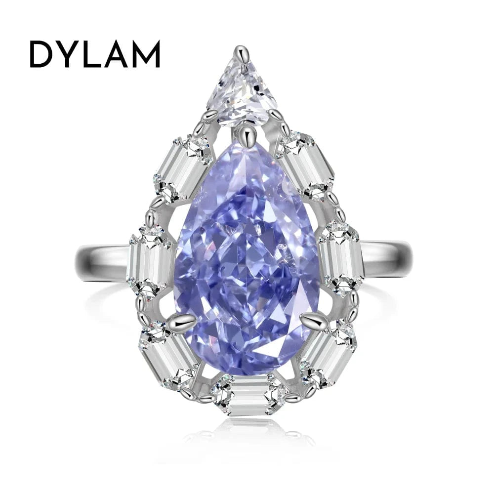 Dylam Tarnish Free 925 Sterling Silver Wedding Rings Women Pear Shape Diamond Plated Platinum Water Drop Blue Ring Jewelry