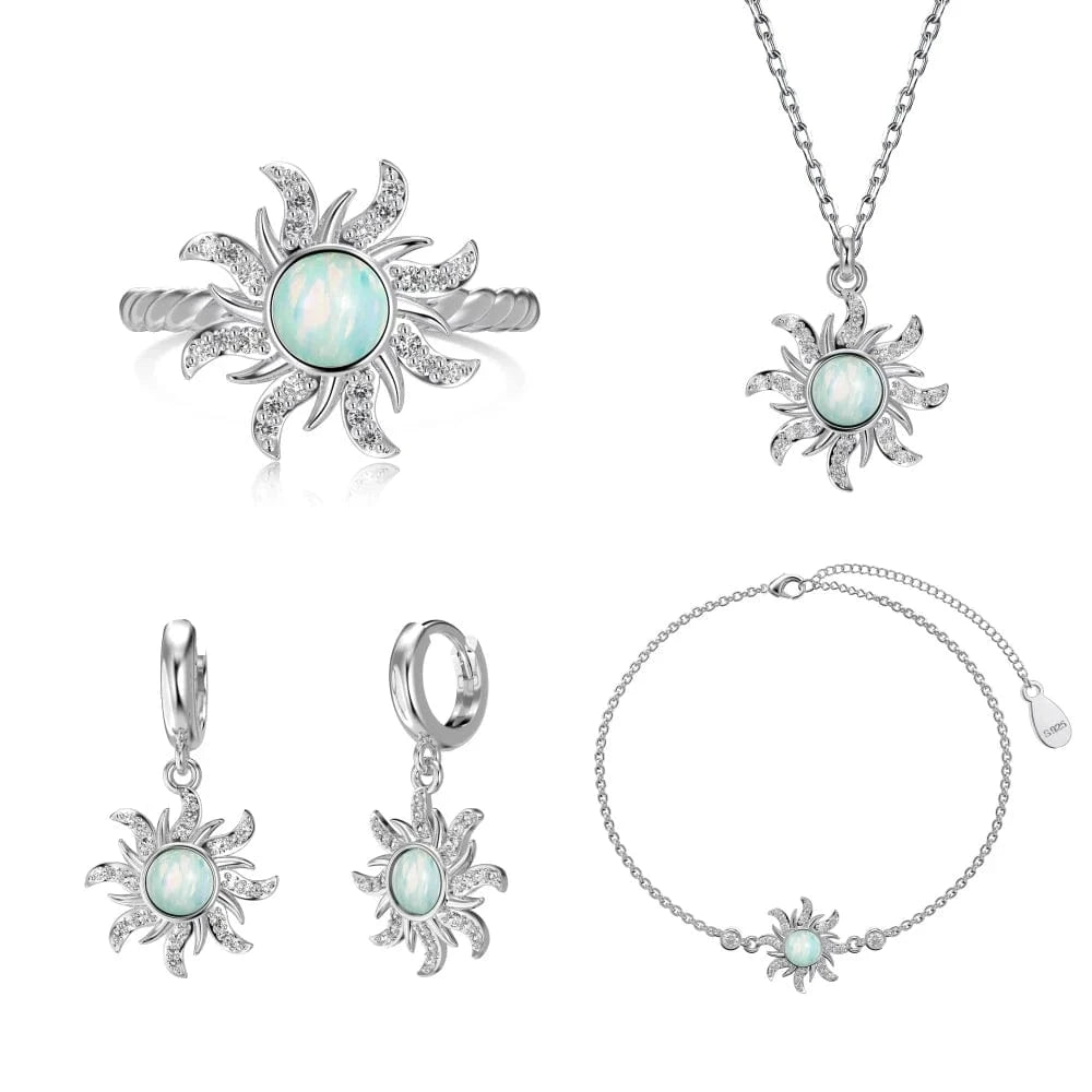 Dylam Wholesale Finger Jewelry 925 Sterling Silver Blue Opal Ring Cubic Zirconia Stone 18K Gold Plated Sun Shape Ring For Women