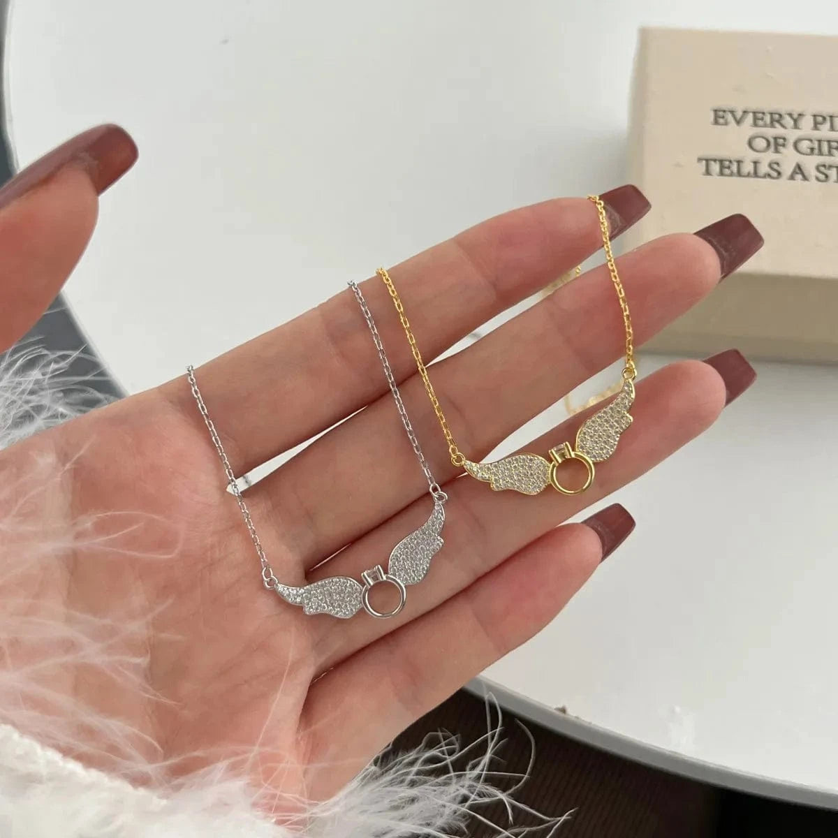 Dylam Wholesale New Arrival Jewelry Wing Shape Necklace Pendant 18K Gold Plated S925 Silver Necklaces With Cz Stone For Women