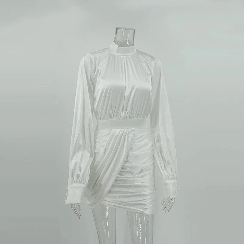 DZT1176 Hot selling 2024 new dresses women lady elegant long sleeve pleated bridesmaid dresses women white evening dress