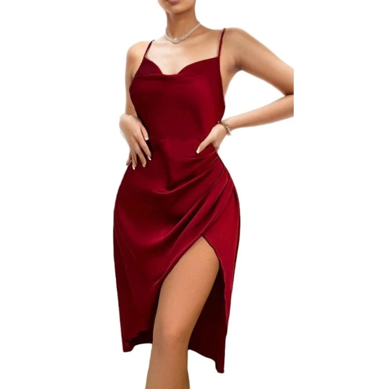 E0113TA34 Latest Spaghetti Straps Asymmetric Collar Sexy Night Women Sleeping Dress Sehe Fashion
