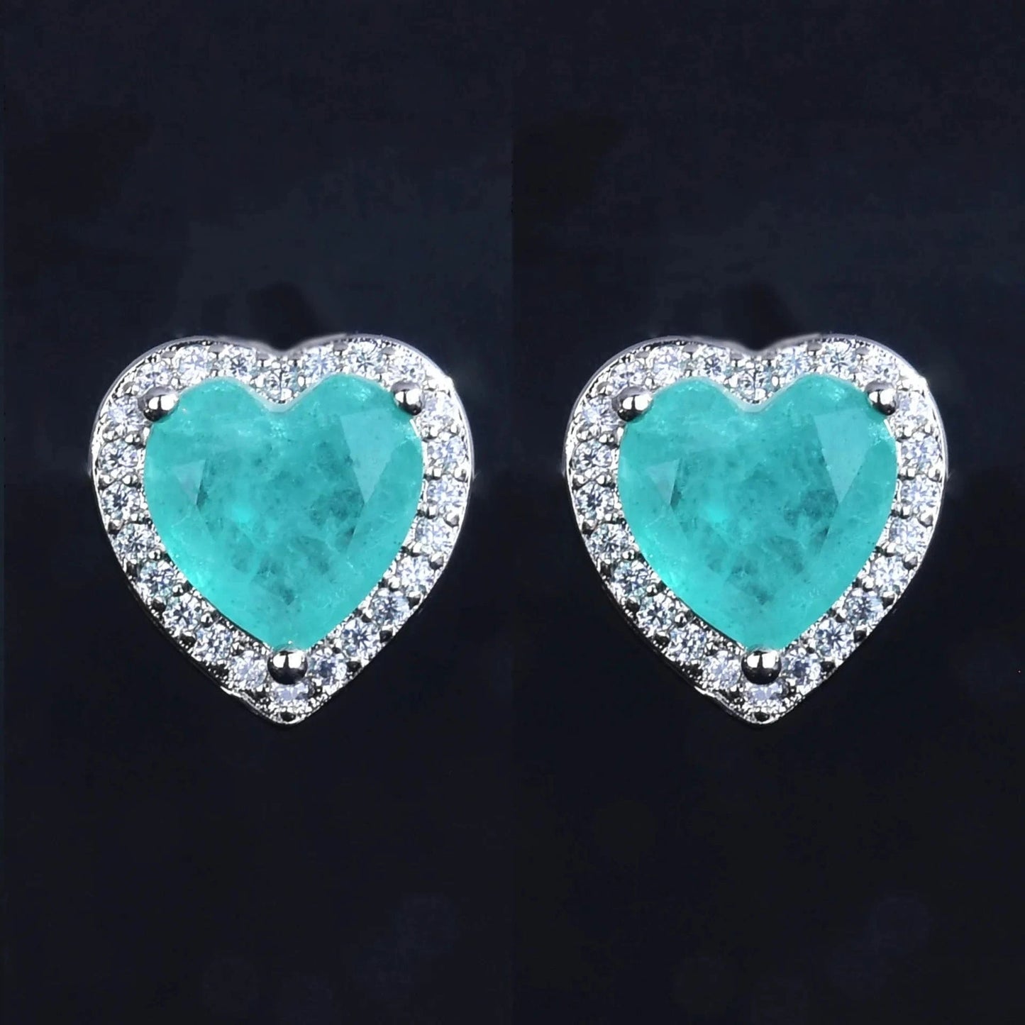 e012 Silver Heart Shape Paraiba Tourmaline Gemstone Stud Earrings For Women Fashion Wedding Statement Jewelry Anniversary Gift