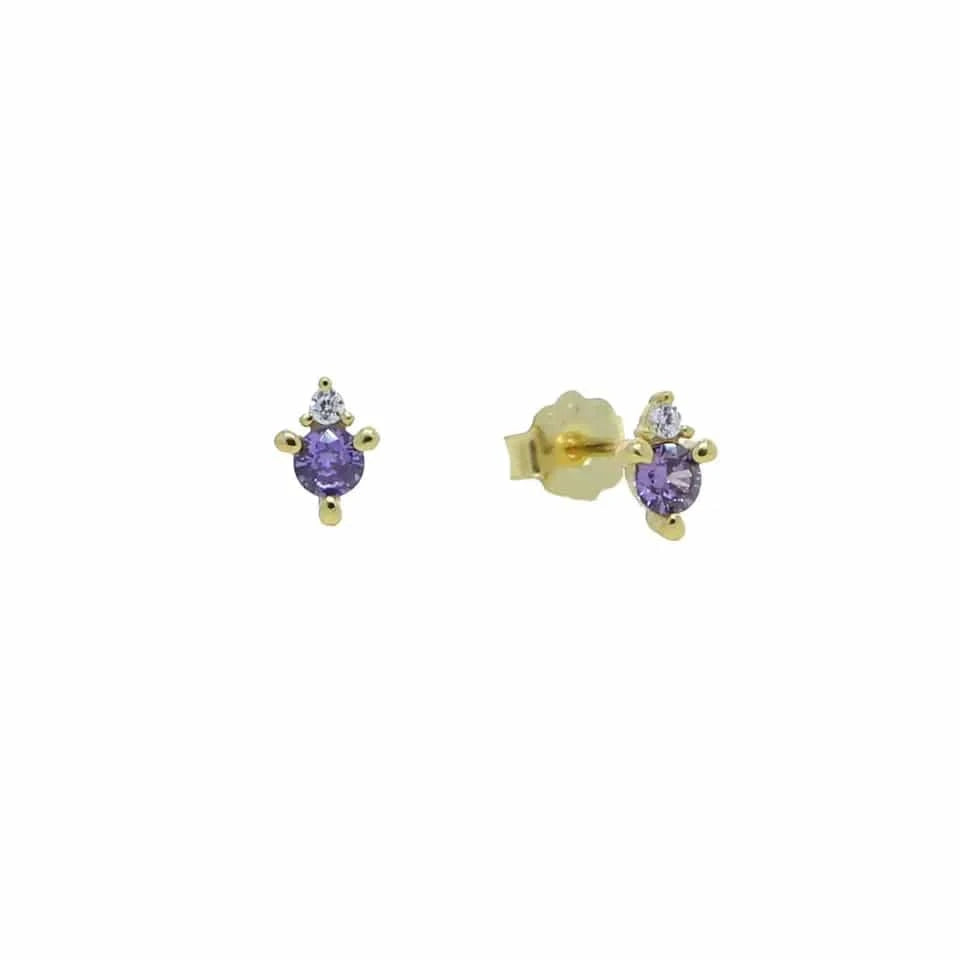 E1122-Purple 100% 925 Sterling Silver Multi Piercing Earring Minimal Delicate Gold Plated Butterfly Flower Mini Hoop Fine Silver Jewelry