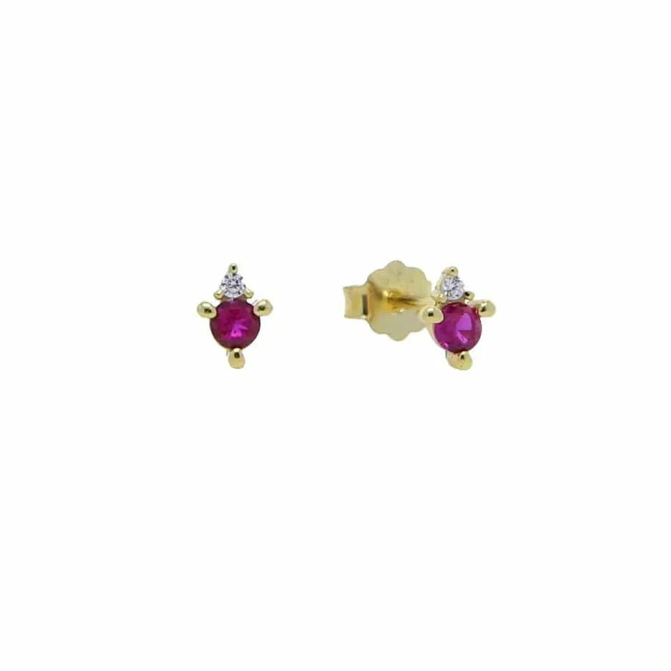E1122-Ruby Pink 100% 925 Sterling Silver Multi Piercing Earring Minimal Delicate Gold Plated Butterfly Flower Mini Hoop Fine Silver Jewelry