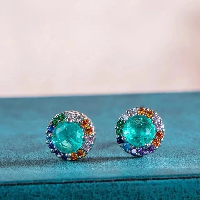 e1122b Silver Heart Shape Paraiba Tourmaline Gemstone Stud Earrings For Women Fashion Wedding Statement Jewelry Anniversary Gift