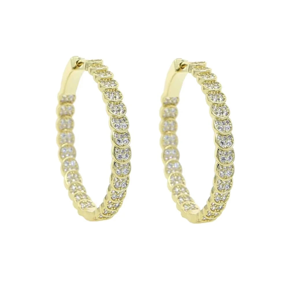 E1133-G-35MM earring Sparking Clear Cubic Zirconia CZ Paved For Women Gold Plated Moon Shaped Geometric Classic Fashion Choker Necklace