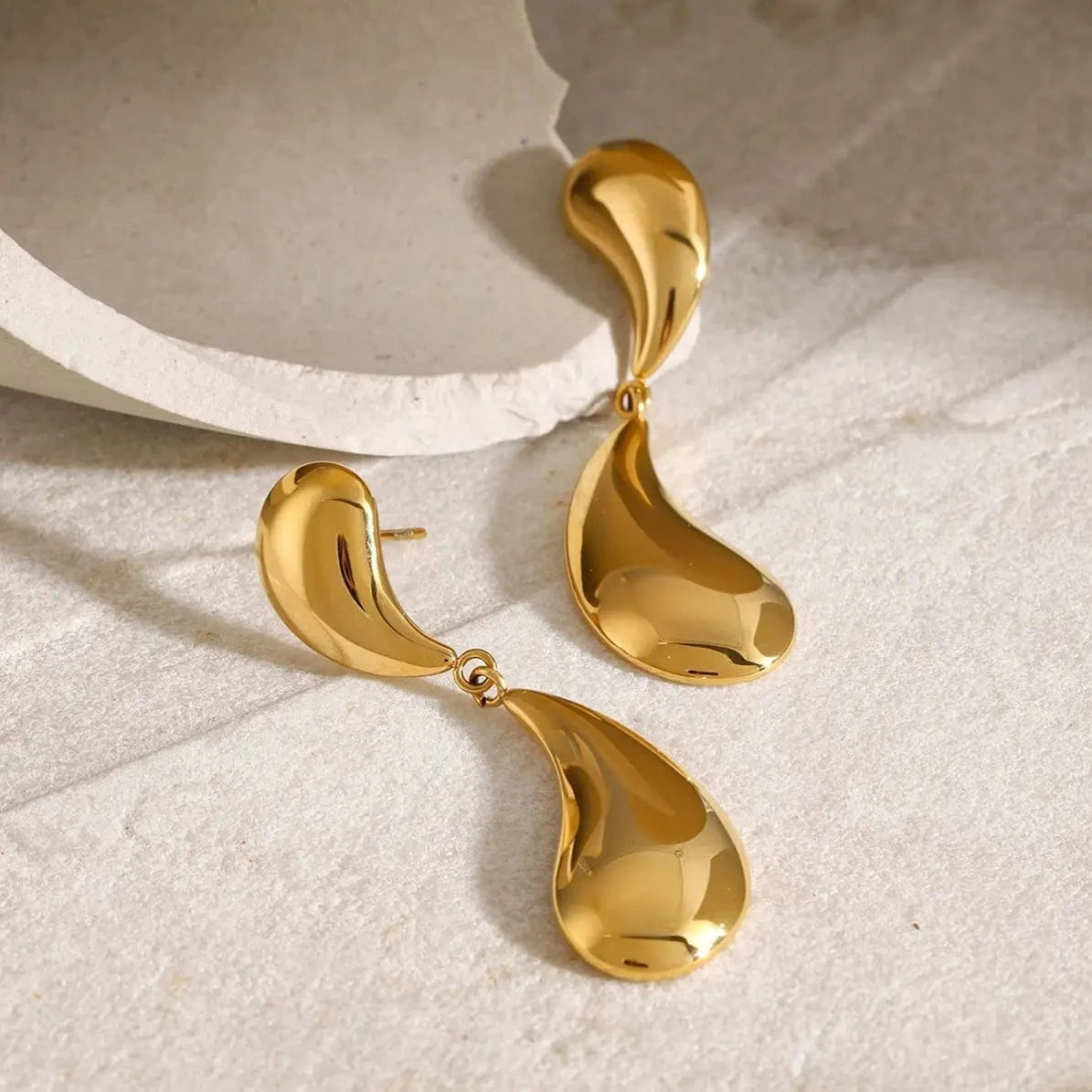 E1861 E1861 Waterproof Stainless Steel 18K Gold Plated Tear Drop Bulky Chunky Hollow Water drop Stud Post Earring