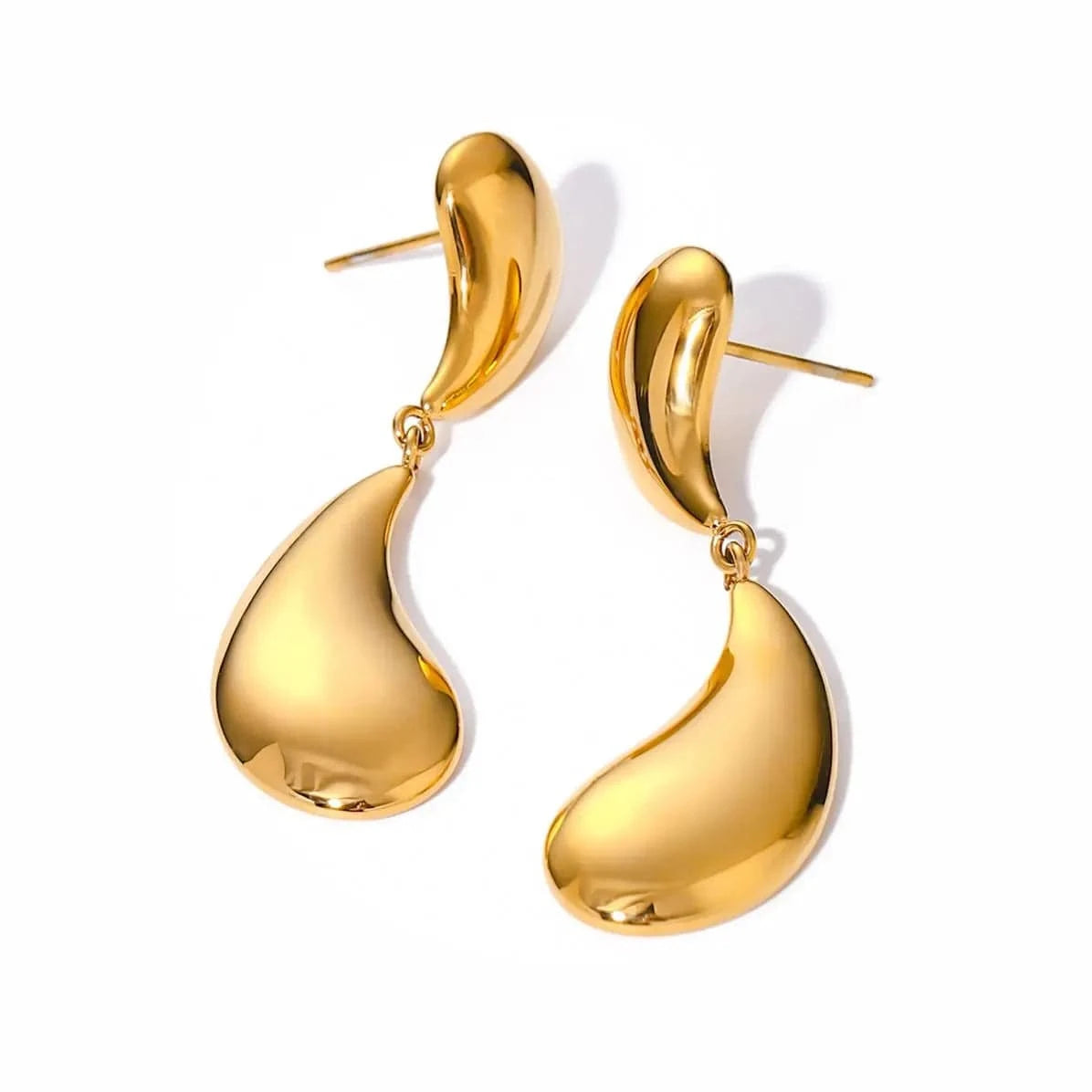 E1861 E1861 Waterproof Stainless Steel 18K Gold Plated Tear Drop Bulky Chunky Hollow Water drop Stud Post Earring