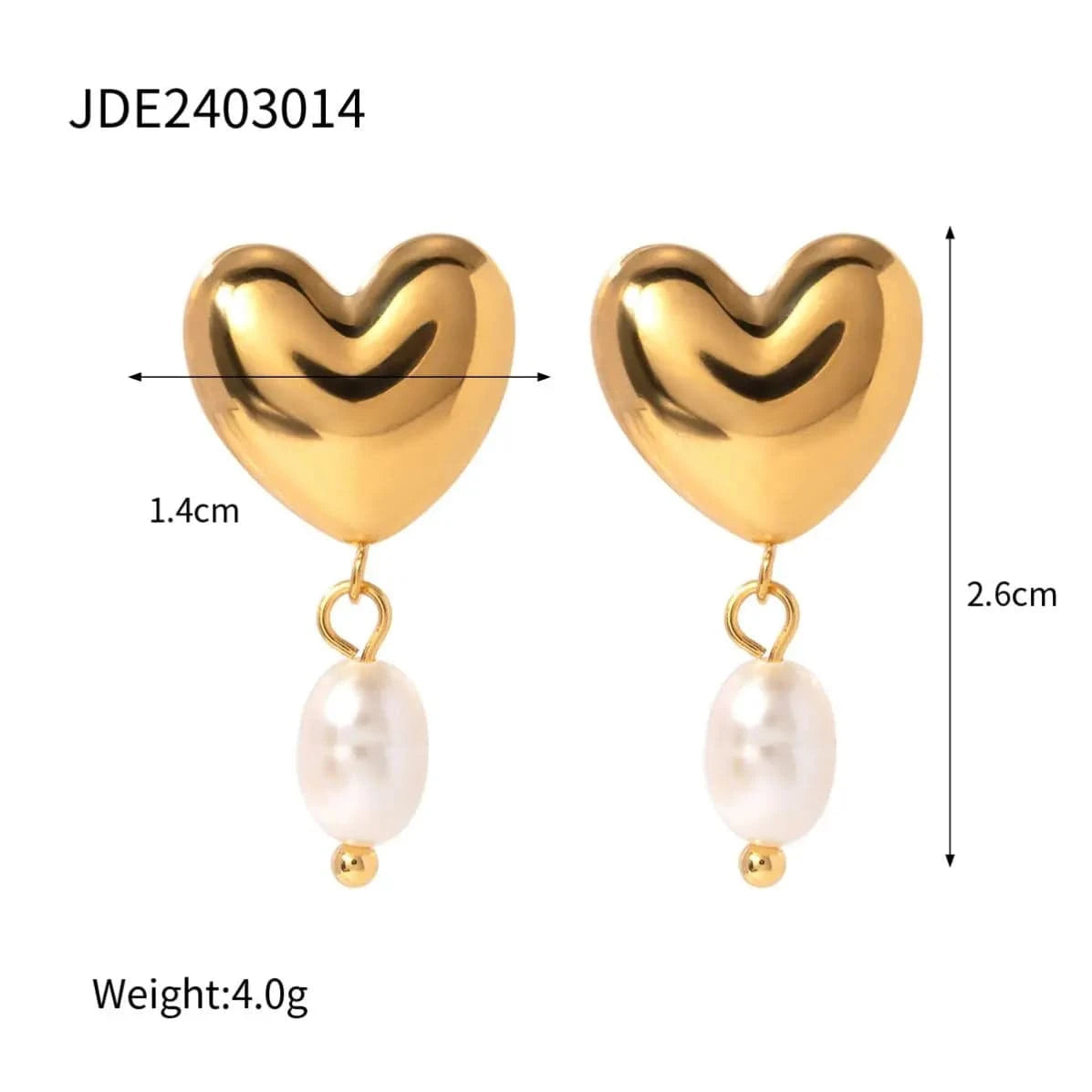 E1865 E1865 Jewelry 18K Gold Plated Heart  Stainless Steel Freshwater Pearl Huggie Earring for Women