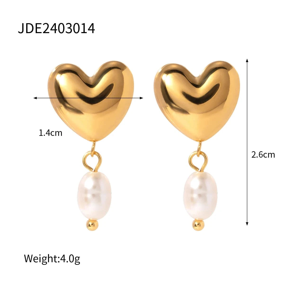 E1865 E1865 Jewelry 18K Gold Plated Heart  Stainless Steel Freshwater Pearl Huggie Earring for Women