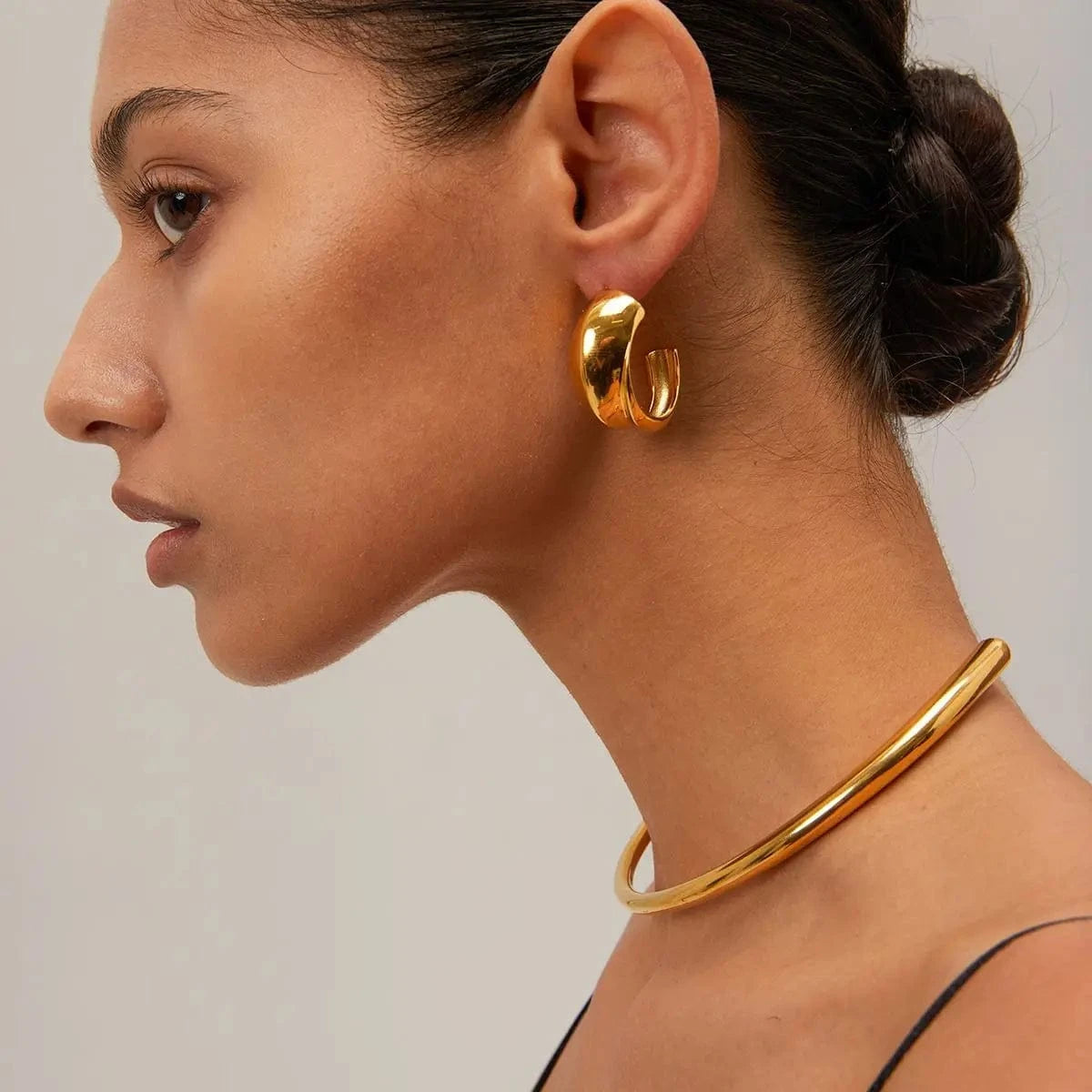 E1867 Clean Fit 18k Gold Plated Stainless Steel Statement Earrings Jewelry CC Shaped Chunky Earring Women