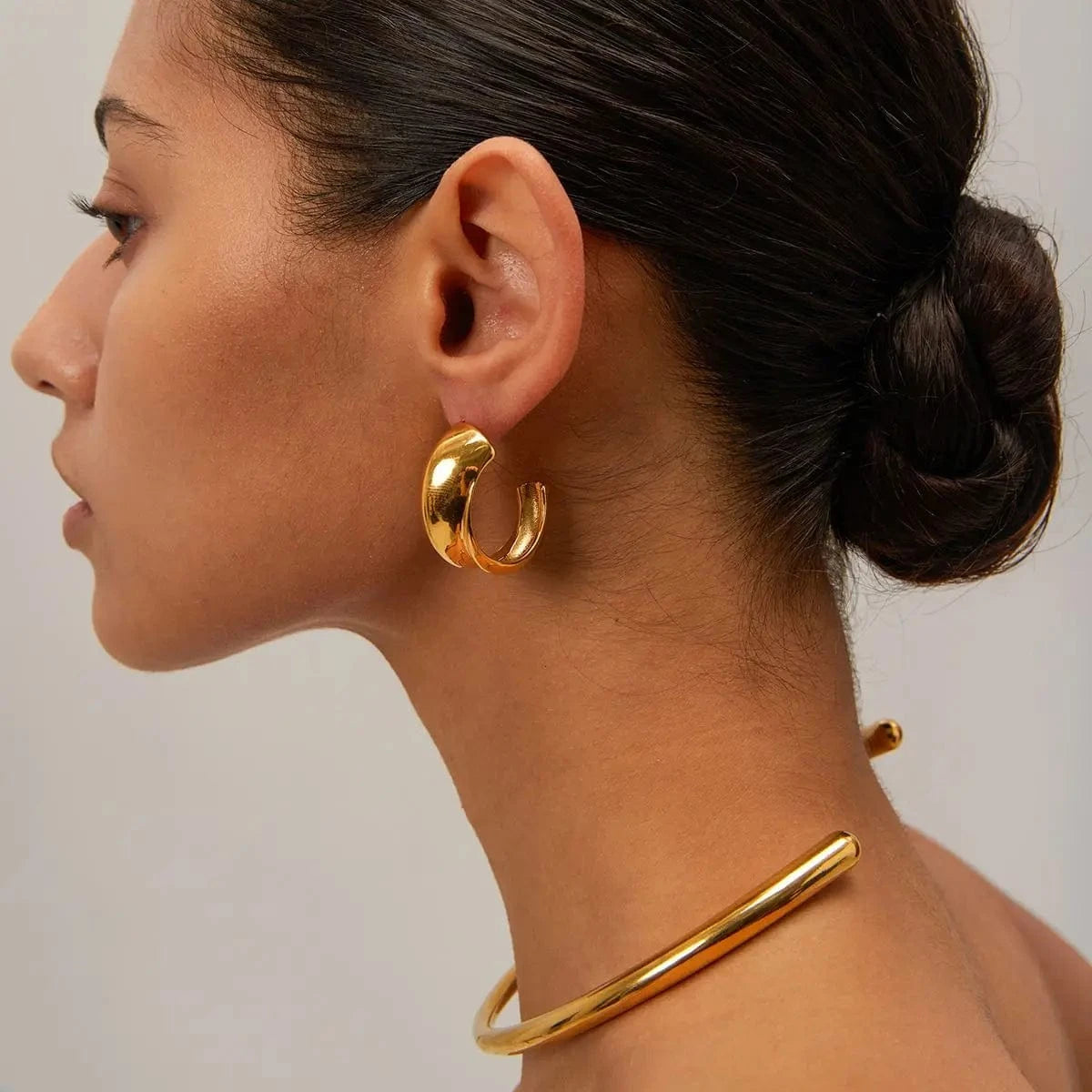 E1867 Clean Fit 18k Gold Plated Stainless Steel Statement Earrings Jewelry CC Shaped Chunky Earring Women