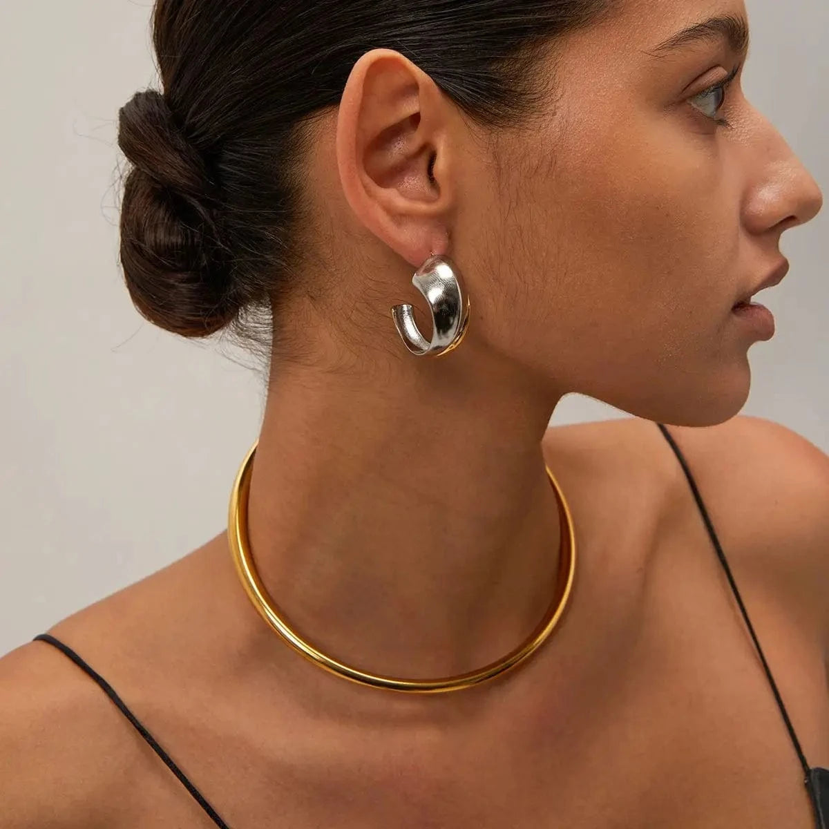 E1867 Clean Fit 18k Gold Plated Stainless Steel Statement Earrings Jewelry CC Shaped Chunky Earring Women