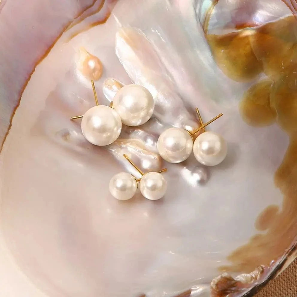E1868 Chic Classic Shiny Pearl Pitite Multi Size 18K Real Gold Plated Round Brass Stud Earrings Jewelry