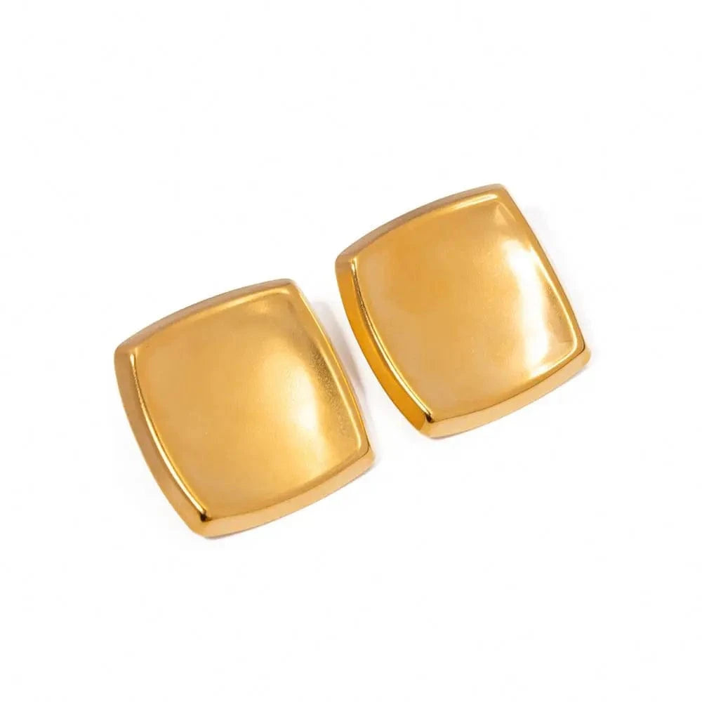 E1877 Minimalist Stainless Steel Stud Earrings Gold Plated  Polished Big Thick Irregular Square Earrings