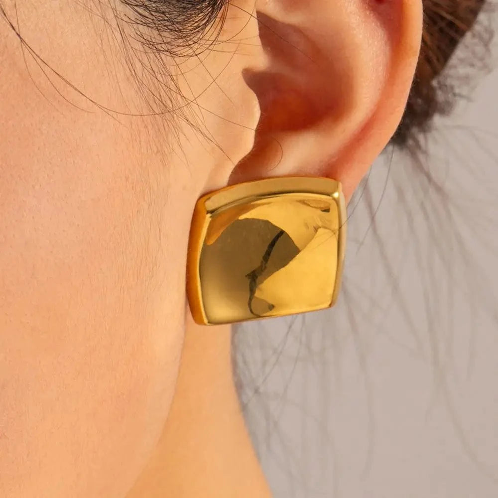 E1877 Minimalist Stainless Steel Stud Earrings Gold Plated  Polished Big Thick Irregular Square Earrings