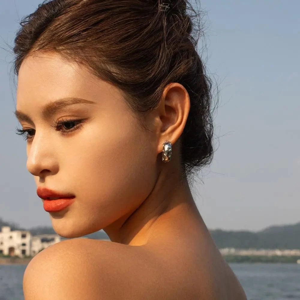 E1892 Unique Stainless Steel Gold Plated Earrings Women Luxury Big Hoop Hollow CC Earring Cuff