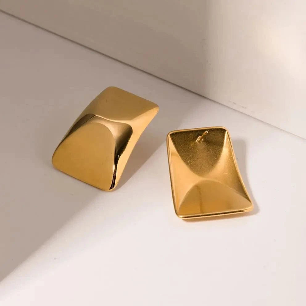 E1904 Luxury Geometric Earrings Women Stainless Steel 18K Gold Plated Smoothly Square Stud Earrings