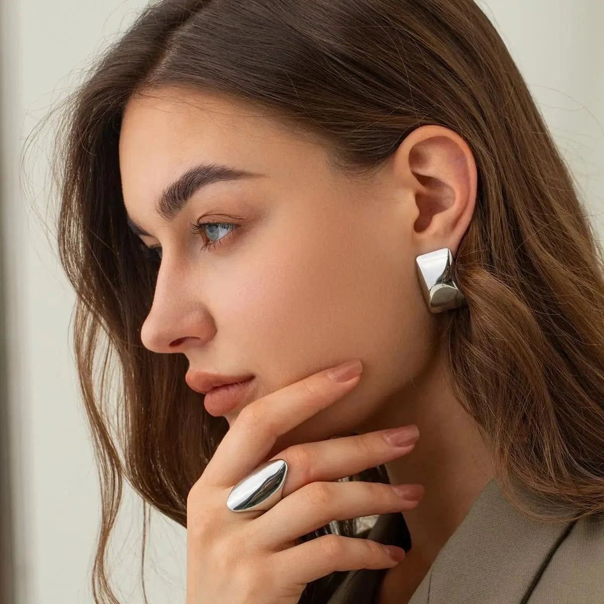 E1904 Luxury Geometric Earrings Women Stainless Steel 18K Gold Plated Smoothly Square Stud Earrings