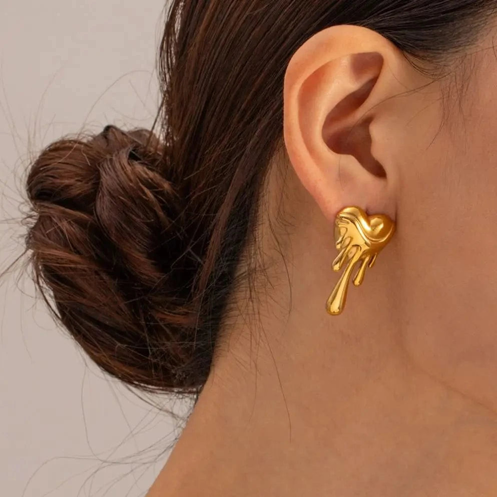 E1908 Luxury Handmade Earrings Women 18K Gold Plated Heart Lava Irregular Stud Earrings For Women