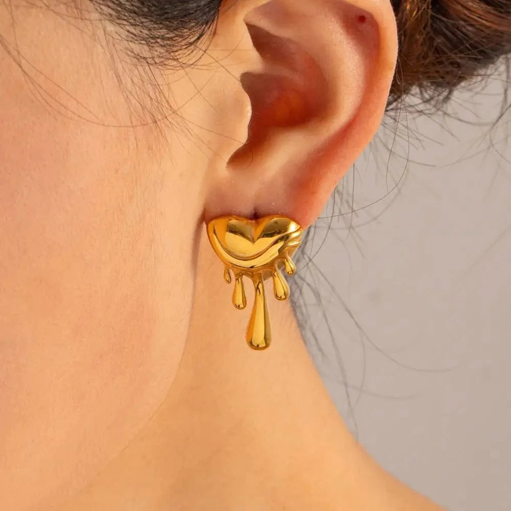 E1908 Luxury Handmade Earrings Women 18K Gold Plated Heart Lava Irregular Stud Earrings For Women