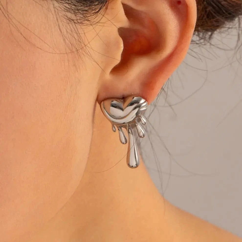 E1908 Luxury Handmade Earrings Women 18K Gold Plated Heart Lava Irregular Stud Earrings For Women