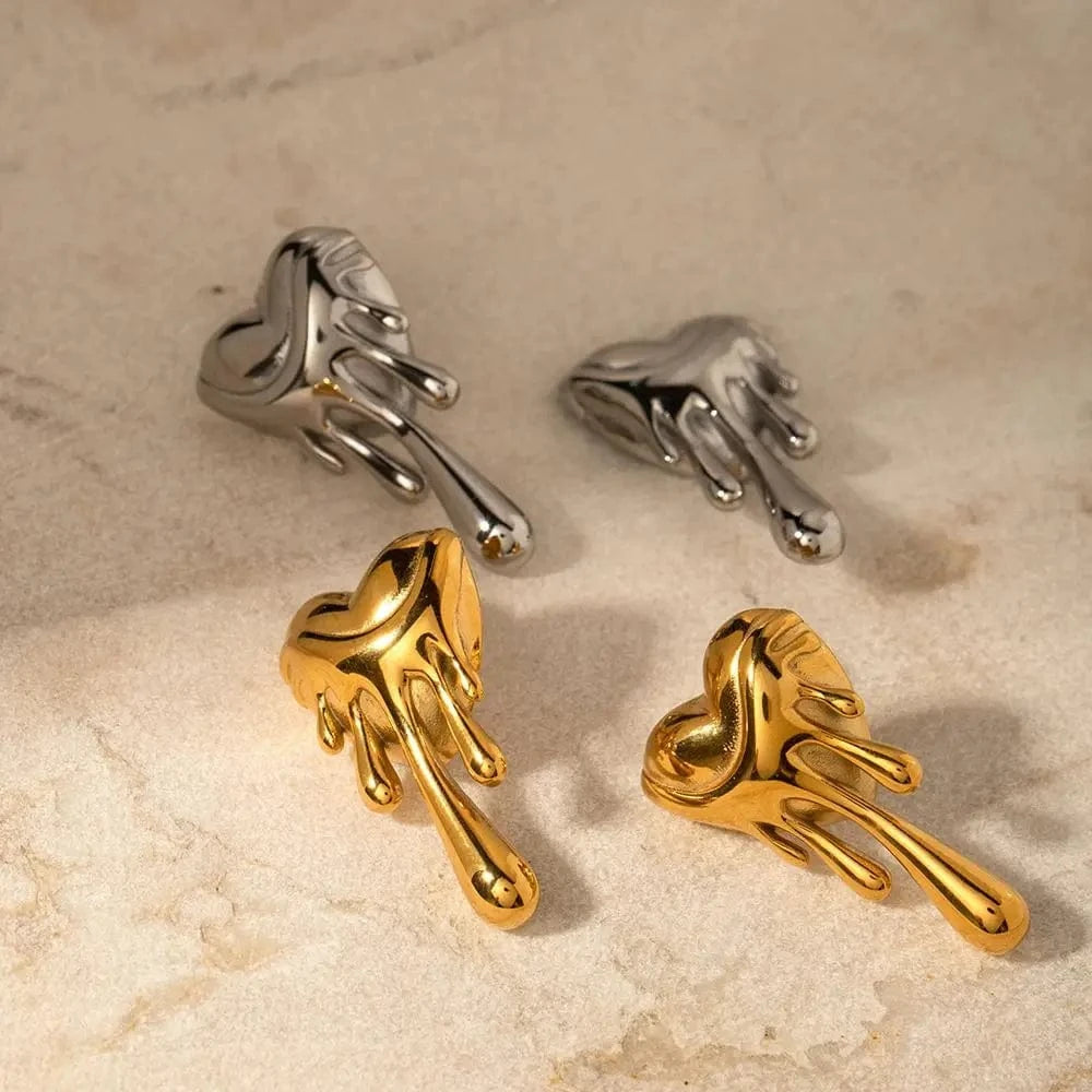 E1908 Luxury Handmade Earrings Women 18K Gold Plated Heart Lava Irregular Stud Earrings For Women