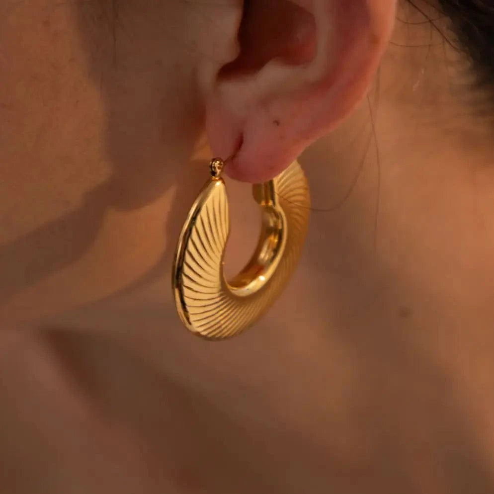 E1935 E1935 18K Gold Plated Stainless Steel Jewelry CC Shaped Charm Thread Texture Earrings for women