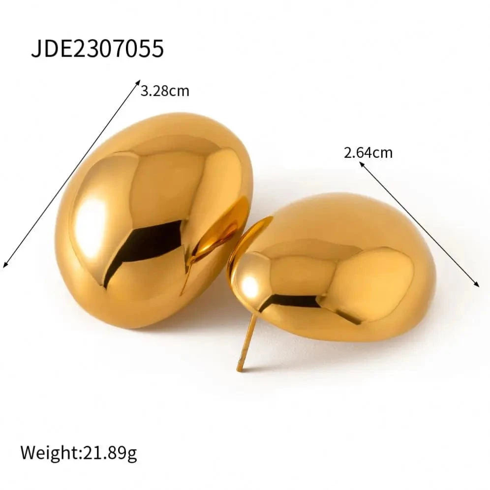 E1956 18K Gold Plated Stainless Steel High Polished Earrings Jewelry Eggshell Oval Shaped Stud Earrings For Women