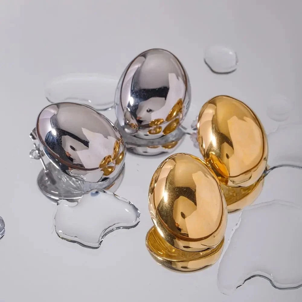 E1956 18K Gold Plated Stainless Steel High Polished Earrings Jewelry Eggshell Oval Shaped Stud Earrings For Women