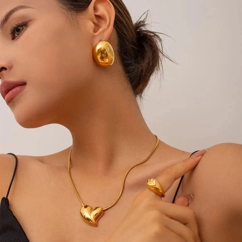E1956 18K Gold Plated Stainless Steel High Polished Earrings Jewelry Eggshell Oval Shaped Stud Earrings For Women