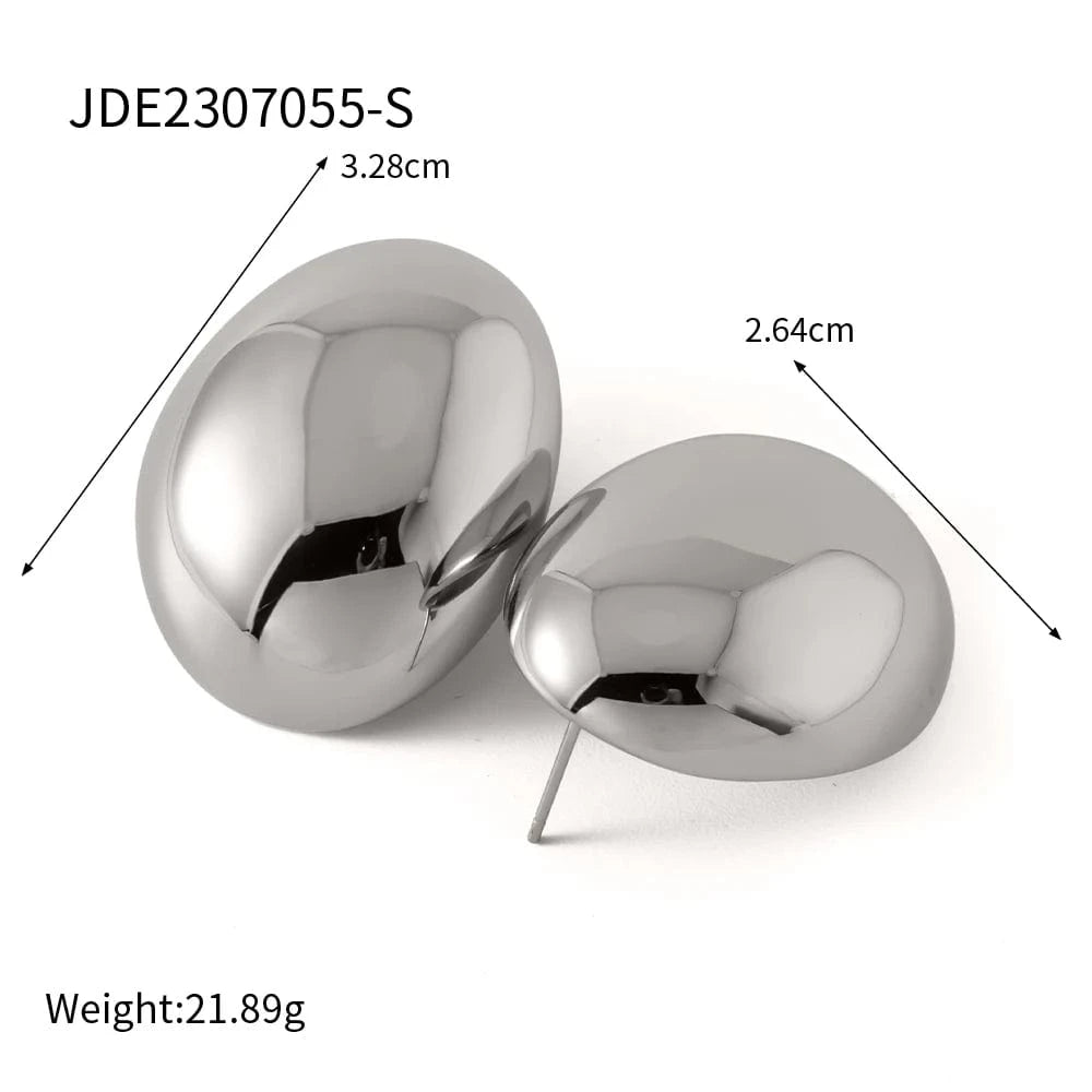 E1956S E1956 18K Gold Plated Stainless Steel High Polished Earrings Jewelry Eggshell Oval Shaped Stud Earrings For Women